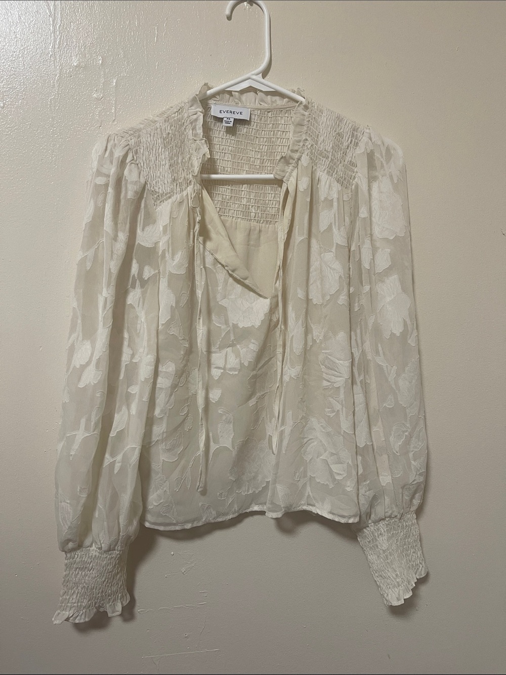 Evereve Ivory Floral Burnout Smocked Yoke Blouse